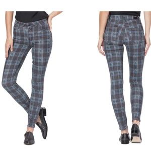 PAIGE Hoxton Tartan Black Blue Plaid High Waist Ultra Skinny Jeans Sz 24 Petite